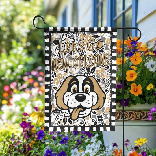 Discover Let's Go New Orleans Garden Flag, Abstract Flower Mascot, New Orleans Football Fan Decor Garden, Game Day Flag
