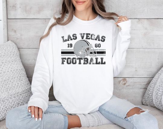Distressed Las Vegas Football Long Sleeve Shirt, Raiders Football Crewneck Retro Raiders Shirt for Vegas Raiders Football Fan Raiders Gift