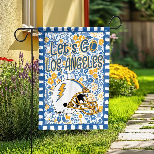 Discover Let's Go Los Angeles Garden Flag, Abstract Flower Mascot, Los Angeles Football Fan Decor Garden