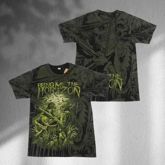Discover Bring Me The Horizon Band T-Shirt, Double Sided Neon Green Zombie Graphic Tee