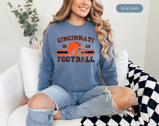 Distressed Cincinnati Football Long Sleeve Shirt, Bengals Football Crewneck Retro Bengals Gift for Bengals Football Fan Cincinnati Bengals