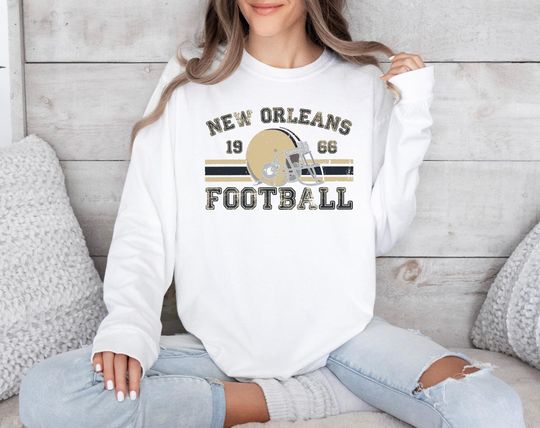 Discover Distressed New Orleans Football Long Sleeve Shirt, Saints Football Crewneck Retro Saints Gift for New Orleans Saints Football Fan Gift
