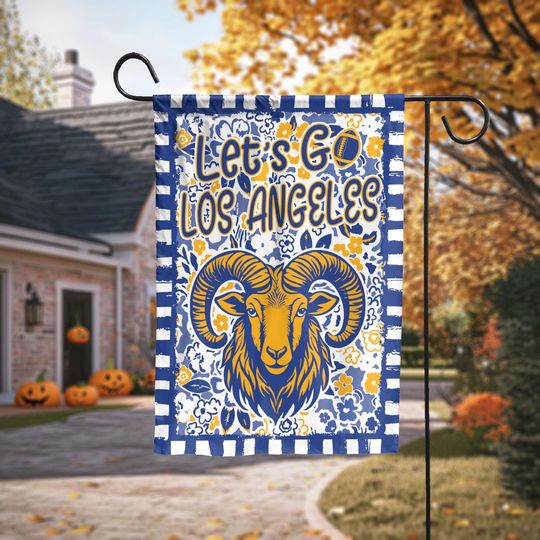 Let's Go Los Angeles Garden Flag, Abstract Flower Mascot, Los Angeles Football Fan Decor Garden, Game Day Flag