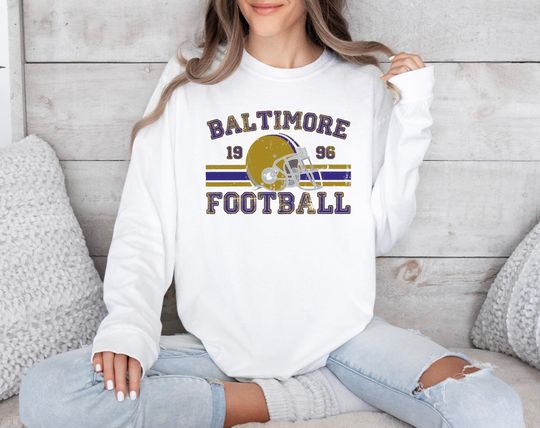 Distressed Baltimore Football Long Sleeve Shirt, Ravens Football Crewneck Retro Ravens Shirt for Ravens Football Fan Baltimore Ravens Gift