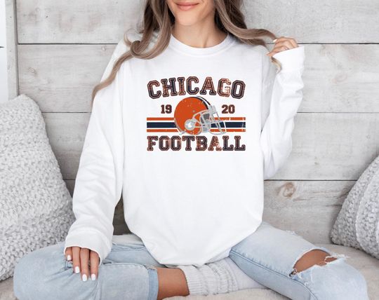 Distressed Chicago Football Long Sleeve Shirt, Bears Football Crewneck Retro Bears Gift for Chicago Bears Football Fan Chicago Bears Gift