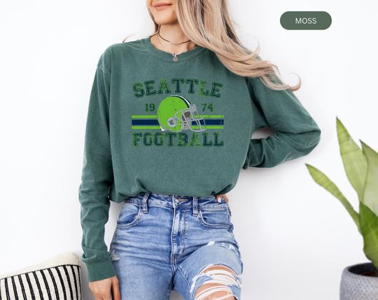 Distressed Seattle Football Long Sleeve Shirt, Seahawks Football Crewneck Retro Seahawks Shirt for Seattle Seahawks Football Fan Gift