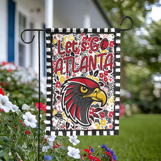 Let's Go Atlanta Garden Flag, Abstract Flower Mascot, Atlanta Football Fan Decor Garden, Game Day Flag