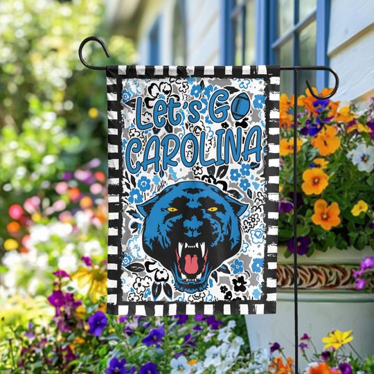 Let's Go Carolina Garden Flag, Abstract Flower Mascot, Carolina Football Fan Decor Garden, Game Day Flag