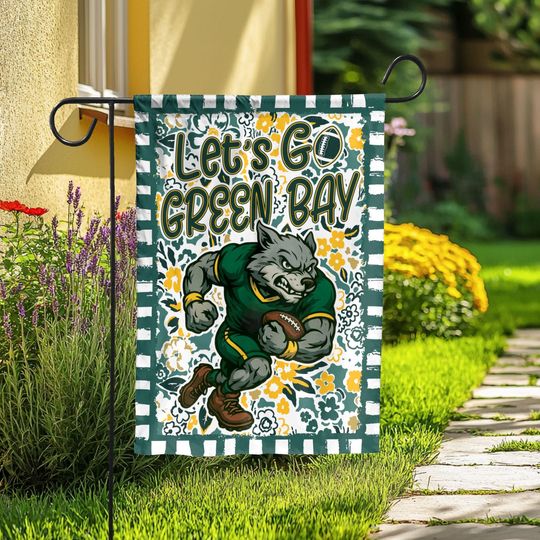 Discover Let's Go Green Bay Garden Flag, Abstract Flower Mascot, Green Bay Football Fan Decor Garden, Game Day Flag