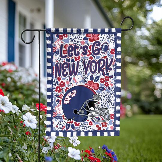 Let's Go New York Garden Flag, Abstract Flower Mascot, New York Football Fan Decor Garden, Game Day Flag