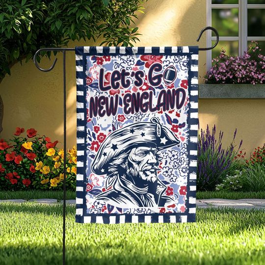 Discover Let's Go New England Garden Flag, Abstract Flower Mascot, New England Football Fan Decor Garden, Game Day Flag