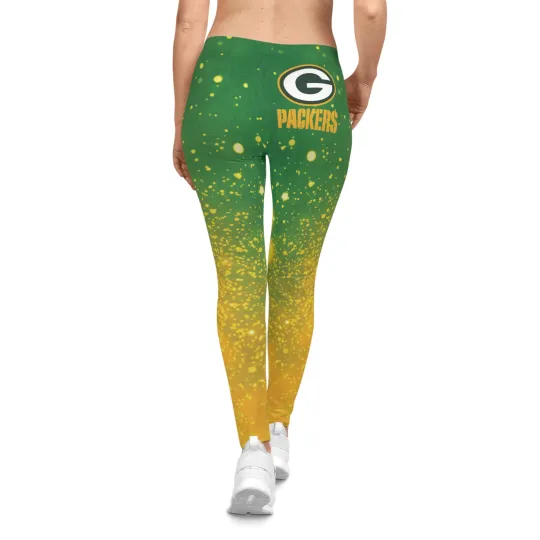 Sexy Green Bay Packers Women's Leggings, colorful cheesehead fan leggings