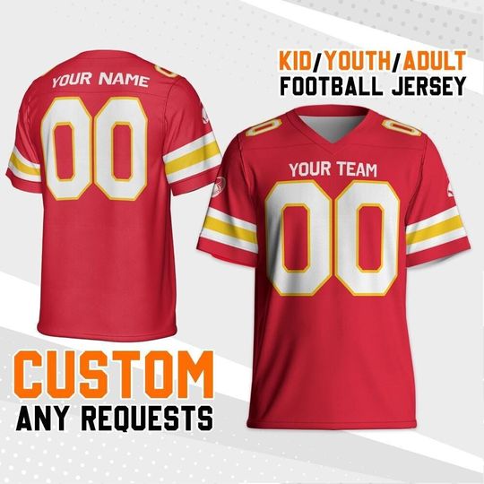 Discover Personalized Chief Red Football Jersey, Custom Shirt For Adult Kid, Game Day Outfit For American Football Fan, Gift for Him, Gift for her