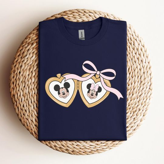 Discover Cute Locket Bow Shirt, Minnie Mickey Lover tee, Cute Disneyworld Adult T-Shirts, Mickey Coquette T-shirt