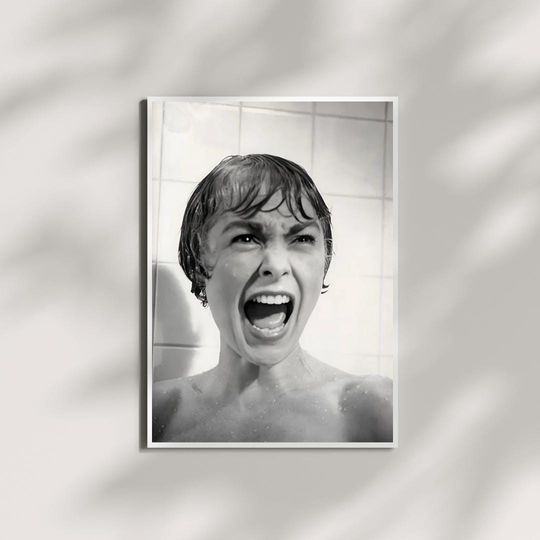 Discover Vintage Horror Movie Poster: Black and White Bathroom Scene Canvas Print