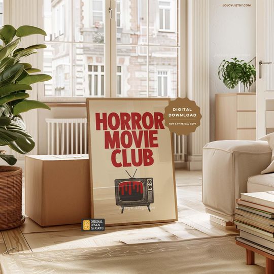 Horror Movie Club wall art, Retro 90s Horror Fan poster decor for home bedroom living room, scary movie lovers thriller movie buff art print