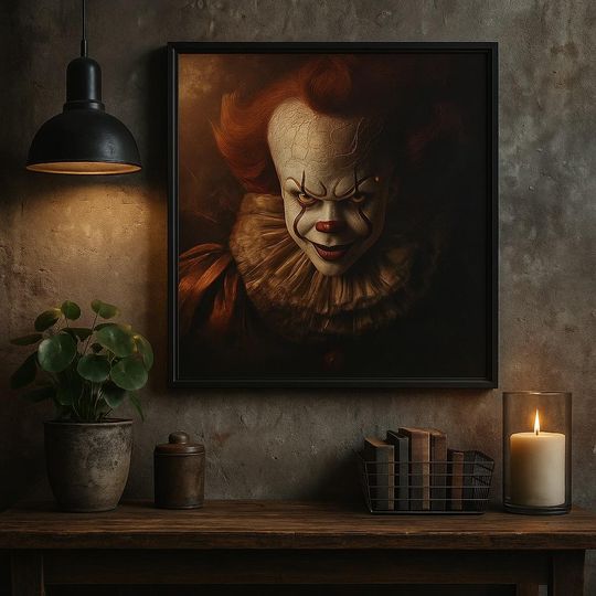 Pennywise Clown Wall Art | IT Horror Movie Printable | Gothic Creepy Clown Digital Download | Halloween Scary Home Decor