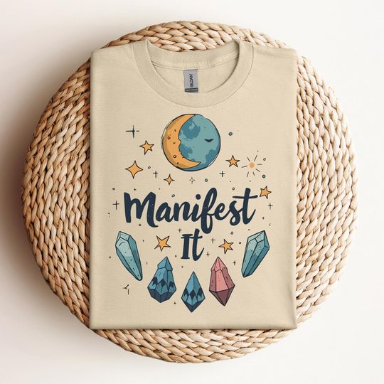 Discover Manifest It Moon Crystals Starry Night Motivational T-Shirt, Positive Manifestation Shirt
