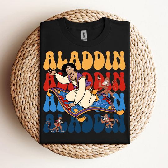 Discover Disney Aladdin Cute Shirt, Jasmine & Aladdin Flying Carpet Floral Poster Shirt, Aladdin Shirt, Family Vacation Gift Shirt