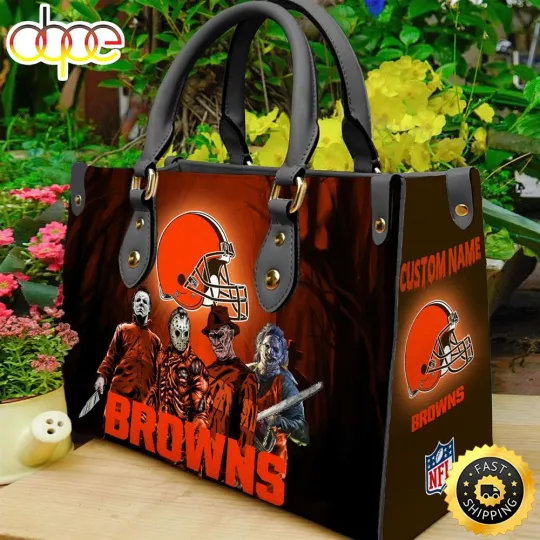 Personalized Cleveland Browns Leather Bag, Custom Team Logo Leather Bag