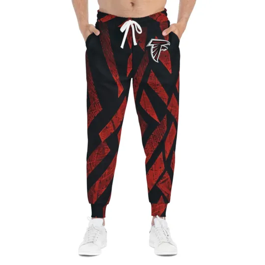 Atlanta Falcons style joggers with bold red geometric pattern, Gifr for Fan