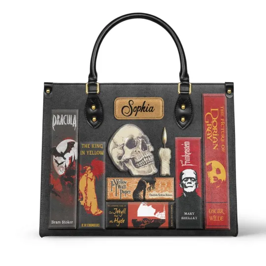 Discover Personalized Horror Novel Skull Books Leather Handbag, Horror Books Leather Bag