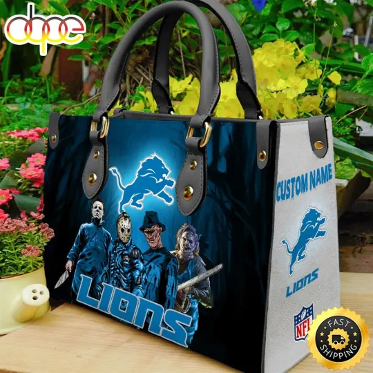 Personalized Detroit Lions Leather Bag, Custom Leather Bag