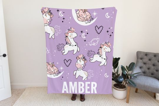 Discover Unicorn Blanket for Kids, Cute Custom Blanket for Toddlers, Personalized Blanket with Name Option, Velveteen Blanket, Blanket Gift Idea Kids