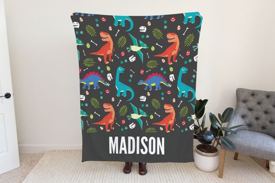 Custom Dinosaur Blanket, Dinosaur Baby Blanket, Dinosaur Blanket for Kids, Personalized Name Blanket, Dino Blanket, Blanket for Toddlers