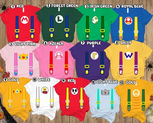 Discover Super Mario Halloween Costume Shirt Mario Princess Peach Luigi Bowser Toad Halloween Cosplay Shirt Mario Bros Cosplay, Mario Costume Shirt