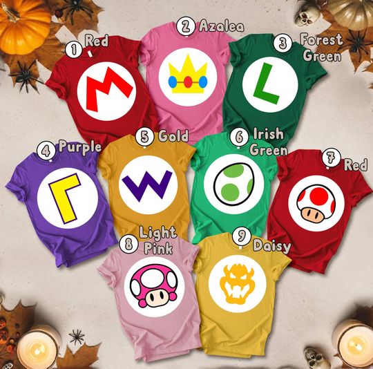 Super Mario Halloween Costume Shirt, Mario Princess Peach Luigi Bowser Toad Cosplay Tee, Mario Bros Matching, Mario Halloween Cosplay Shirt