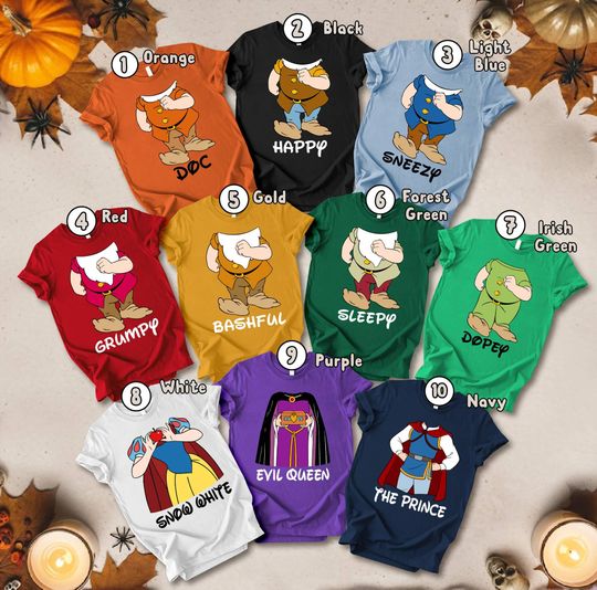 Discover Snow White And The Seven Dwarfs Shirt, Seven Dwarfs Halloween Matching Tee, Snow White Evil Queen, Disneyland Halloween Cosplay Party Tee