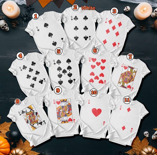 Playing Card Deck Halloween Costume Tees Poker Cards White Playing Card T-Shirts Casino Deck of Cards Costume Shirt Costume Family Halloween