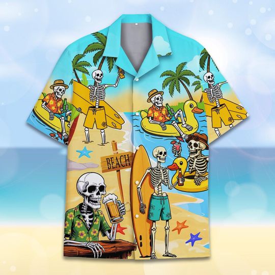 Discover Skeleton Beach Hawaiian Shirt Men Women, Funny Tropical Island Summer Aloha Shirt