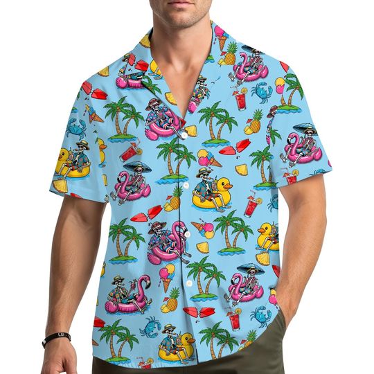 Discover Tropical Skeleton Flamingo Hawaiian Shirt For Men Women Youth