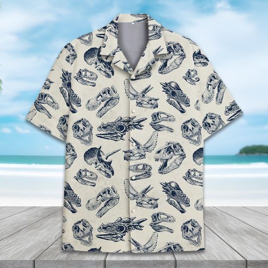 Discover Dinosaur Skull Hawaiian Shirt For Men Women Youth, Vintage Jurassic Shirt