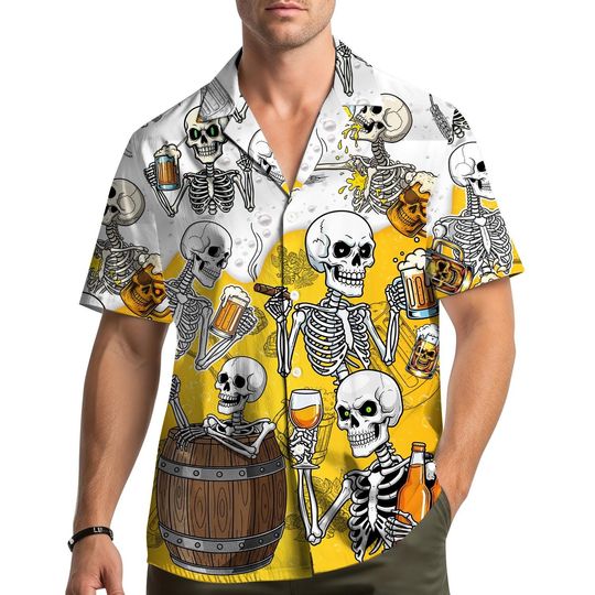 Discover Skeleton Beer Hawaiian Shirt Men Women, Funny Drinking Beer Button Down Shirt