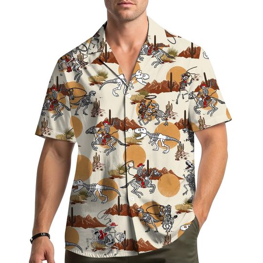 Discover Dinosaur Skeleton Cowboy Shirt Men Women Youth, Western Rodeo Button Down Shirt