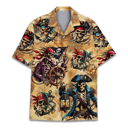 Discover Pirate Skeleton Hawaiian Shirt For Men Women Youth, Pirate Shirt Men Button Up Shirts