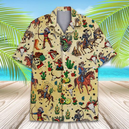 Mexican Cowboy Skeleton Hawaiian Shirt for Men Women Youth