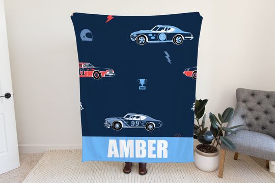 Discover Personalized Race Car Blanket, Custom Blanket with Racecar Design, Car Blanket for Boys, Gift Idea for Boys, Personal Baby Shower Gift Idea