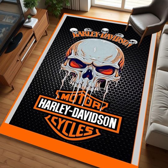 Motorcycle Gang Rug, Haarleyy Davidson Pattern Rug Artwork Rug, Luxury Rug,Saloon Rug, Non Slip Rug, Washable Rug, Home Gift Rug,New Year Gift