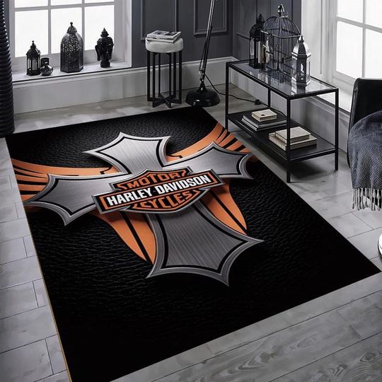 Haarleyy Davidson Rug, Motorcycle Gang Rug  Artwork Rug, Luxury Rug, Saloon Rug, Non Slip Rug, Washable Rug, Home Gift Rug, New Year Gift