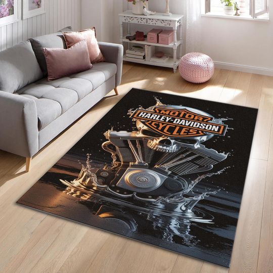 Haarleyy Davidson Rug, Motorcycle Rug, Motorcyclist Decor Rug, Vintage Decor Rug, Popular Rug, Motorcycle Lovers Rug, Home Decor Rug, Area Rug