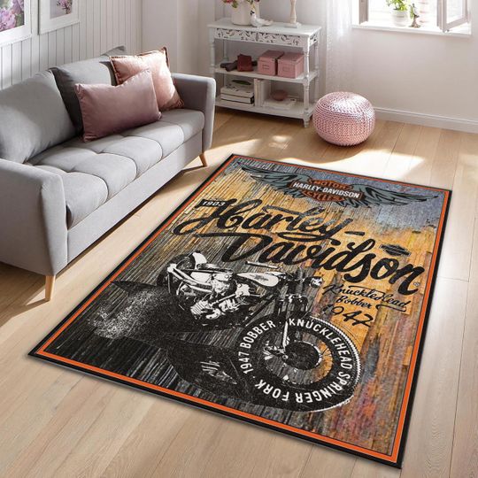 Haarleyy Davidson Rug, Motorcycle Rug, Motorcyclist Decor Rug, Vintage Decor Rug, Popular Rug, Motorcycle Lovers Rug, Home Decor Rug, Area Rug