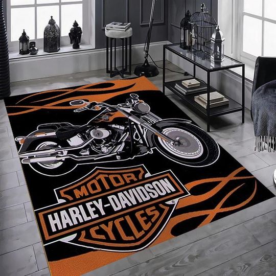 Motorcycle Gang Rug, Haarleyy Davidson Pattern Rug Artwork Rug, Luxury Rug,Saloon Rug, Non Slip Rug, Washable Rug, Home Gift Rug,New Year Gift