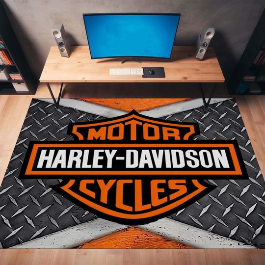 Retro Haarleyy Davidson Logo Rug - Must-Have for Man Cave Decor - Ideal Gift for Motorcycle Fans - Haarleyy Davidson Logo Rug