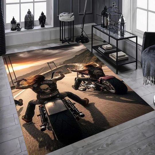 Motorcycle Gang Rug, Haarleyy Davidson Pattern Rug Artwork Rug, Luxury Rug,Saloon Rug, Non Slip Rug, Washable Rug, Home Gift Rug,New Year Gift