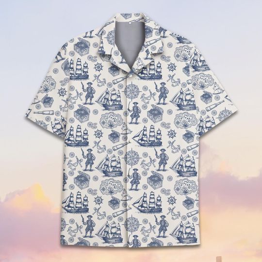 Pirate Hawaiian Shirt for Men Women Youth, Vintage Skeleton & Treasure Map Shirt