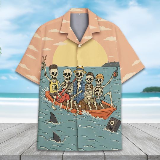 Funny Skeleton Beach Hawaiian Shirt Men Women Youth, Tropical Summer Music Shirt